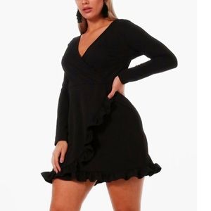 Long Sleeve Ruffle Wrap Dress